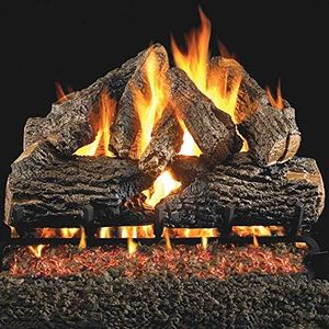Peterson Real Fyre 24-Inch Charred Oak Gas Log Set with Vented Natural Gas G4 Burner - Match Light, 75,000 BTU, Hand-Painted Ceramic Logs, Glowing Ember Bed, Easy Installation for Fireplace