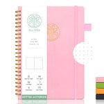 Spiral Dot Grid Notebook Journal, Dotted Paper Notebook, ALLTREE Hardcover Spiral Notebook, Dotted Journal, A5 Medium, Twin Wire Spiral Bound Notebook with Pen Loop, Pocket, Stickers, Ribbon, 160 Pages, Journal for Women & Men, Pink(6"x8.5")