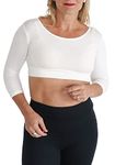 Halftee Crop Top - Women's Scoop Neck 3/4 Sleeve Camisole - Comfortable Layering Top with Smooth Fit - Slimming to Plus Size Modest Tee Shirt - White -