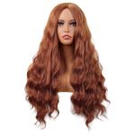 MapofBeauty 28 Inch/70 cm Long Wavy Middle Part with No Bangs Synthetic Fiber Curly Fashion Women Party Cosplay Wig (Ginger Orange)