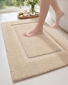 DEXI Bathroom Rug Mat, Ultra Absorbent Soft Bath Rugs, Washable Non-Slip Bathmat for Shower Room Floor, Tub, 32"x20", Beige