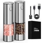 TOMEEM Electric Salt and Pepper Grinder Set, USB Rechargeable Salt and Pepper Grinder Set| Made of Stainless Steel | Adjustable Ceramic Grinder | LED Light