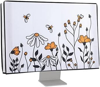 kwmobile Computer Monitor Cover Compatible with 24-26" monitor - Bees and Flowers Black/Orange/White