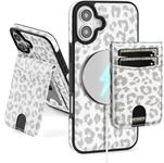 SkyEagle Compatible Magsafe 2 in 1 Detachable iPhone 16 5G Wallet Case with Card Holder for Women Men,Magnetic PU Leather RFID Blocking Flip Kickstand Credit Slots,for Apple 16 6.1",Leopard-White