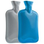 Hot Water Bottle Large 1.8L Rubber Hot Water Bag 1, 2 or 3 Pack Ribbed Surface One Side for Pain Relief Hot Cold Compress Cramps Back Pain Neck Pain (Grey/Blue, 2 pcs)