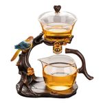 Fire Kirin Lazy Kungfu Glass Tea Set Semi Automatic Glass Teapot Set Drip Rotating with Infuser Heat-resistant Tea Pot (Transparent, Teapot(only))