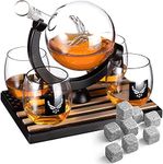 Airforce Whiskey Decanter Set with 4 Liquor Glasses Air Force Whisky Decanter & Glass Set with Wood Base & 9 Whiskey Stones - US Airforce Gift for Men - Globe Bourbon & Scotch Gifts for Dad, HIm Men