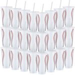 Umigy 24 Pcs Baseball Plastic Tumbler with Lid and Straw 24oz Reusable Plastic Cups Sports Gifts for Fan Friend Kid Birthday School Sport Baseball Party Supplies