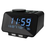 USCCE Digital Alarm Clock Radio - 0-100% Dimmer, Dual Alarm with Weekday/Weekend Mode, 6 Sounds Adjustable Volume, FM Radio w/Sleep Timer, Snooze, 2 USB Charging Ports, Thermometer, Battery Backup