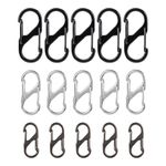 15pcs Zipper Clip Theft Deterrent, Zipper Pull Replacement Backpack Anti Theft Zipper Lock Clip S Shaped Carabiner Keychain Dual Locking Clip for Outdoor Sports (Black, Dark Gray, Silver, 3 Sizes)