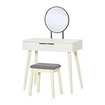 HOMCOM Dressing Table with Mirror and Stool, Vanity Makeup Desk Set with 2 Drawers, Cushioned Stool and Make-up Organizer for Bedroom and Dressing Room, White