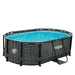 Funsicle Oasis 9 Foot by 10 Inch Oval Above Ground Pool with SkimmerPlus Filter Pump, Type I Filter Cartridge, and SureStep Ladder, Dark Herringbone