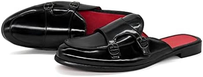 MHB Men's Mule Backless Slip-On Loafer with Monk Strap Casual Dress Sandal Shoes Patent Leather Slipper for Men Black Plus Size 7-13, Black Patent, 12.5