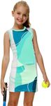 AOBUTE Girls Tennis Golf Outfit Tank Top and Skirt with Shorts Set 4-12 Years, Blue Green, 9-10 Years