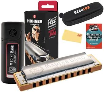 Hohner Marine Band 1896 Harmonica - Key of C Bundle with Case, Pouch, Austin Bazaar Online Manual, and Polishing Cloth