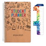 Global Datebooks Dated Middle School or High School Student Planner for Academic Year 2024-2025 Includes Ruler/Bookmark and Planning Stickers (Block Style - 5.5"x8.5" - Kraft Doodles)