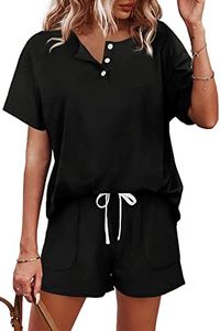 WIHOLL Rompers for Women Casual Summer Outfits 2 Piece Lounge Sets Black L