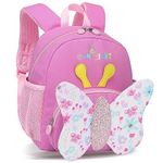 Tokeya Kids Backpack, School Bag for Girls Children Toddler with Chest Strap Kindergarten Bookbag Cute Butterflies Nursery Rucksack Bags for Preschool 1-5 Years, Dark Pink