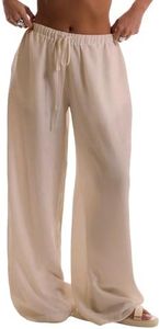 RoseSeek Womens Linen Pants Wide Leg Loose Swimsuit Coverups Summer Pants Beach Vacation Outfits Khaki XX-Large