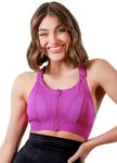 Fabluk Women Polyester Spandex High Impact Front Zip Sports Bra Fitness Criss Cross Back Crop Tops Tank Gym Yoga Workout, Size: M-5XL