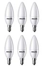 Philips 4-Watt 400-lumen Frosted Candle E14 Base (Warm White, Pack of 6) - Decorative, Ambience for Chandeliers, Wall lights, Desk lamps, Floor lamps