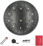 LukyTimo Steel Tongue Drum, 10 inch 11 Notes Tank Drum C Key Percussion Steel Drum Kit w/Drum Mallets Note Stickers Finger Picks Mallet Bracket and Gig Bag (10-in., Silver)