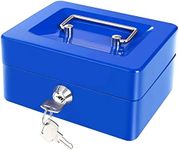 5.9 x 4.7 x 3.15 Inches Steel Cash Box Safe with Combination Lock,Money Safe Box with Removable Coin Tray(Small, Blue)