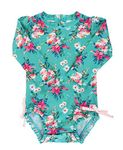 RuffleButts Baby/Toddler Girls Fancy Me Floral One Piece Rash Guard - 12-18m