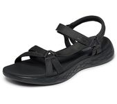 Skechers Womens On-the-go 600 Brilliancy Ankle Strap Sandals, Black Textile Trim, 6 UK