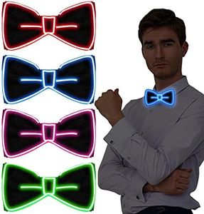 Vabean 4 Pcs Light up Bow Tie for Men Light up Neon Accessories Funny Adjustable LED Bow Tie Novelty Glow in The Dark, Classic Colors