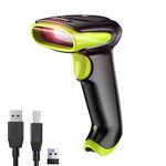 Eyoyo 1D 2D QR Code Scanner, 3 in 1 Bluetooth 2.4G Wireless Barcode Scanner, USB Wired Handheld Bar Code Reader Screen Scanning with Windows Android iOS Tablets Computer for Warehouse Express Green