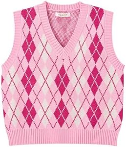 Hyipels Women's Sweater Vest,Y2K Sleeveless Pattern Preppy Style Knitted Crop Tank Top for Girl