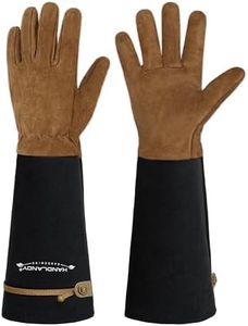 HANDLANDY Long Gardening Gloves for Men & Women, Cowhide Leather Rose Pruning Gloves, Breathable Thorn Proof Gauntlet Gloves (Brown-Cowhide, XL)