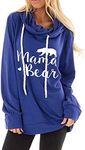 NOUYIOC Women’s Mama Bear Hoodies Sweatshirt Casual Long Sleeve Drawstring Tops Blue