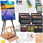Nicpro 158PCS Deluxe Art Painting Kit with Metal and Solid Beech Wood Art Easel, Acrylic, Oil & Water Colour Paint Set, Paint Brushes, Canvas, Palette, Paper Pad, Professional Art Painting Supplies for Adults Artist