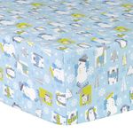 Trend Lab 100% Cotton Snow Pals Deluxe Flannel Fitted Crib Sheet, Blue/Gray/Green