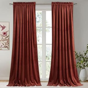 StangH Rust Curtains 90 inches - Luxury Velvet Holiday Home Decor Light Blocking Backdrop Curtains Thick Window Covering for Bedroom, W52 x L90, 2 Panels