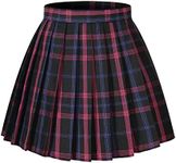 Girl`s School Uniform Skirt Plaid A line Cosplay Costumes (S, Black mixed Rose blue)