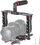 NEEWER Camera Video Cage Film Movie Making Kit, Aluminum Alloy with Top Handle, Dual Hand Grip, Two 15mm Rods, Compatible with Canon Sony Fujifilm Nikon DSLR Camera and Camcorder (Black + Red)