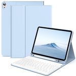 JKSML 10.9 inch Case for iPad 10th Generation 2022 with Keyboard and Pencil Holder, Rechargeable Detachable Wireless Bluetooth Keyboard (Quick Connection), Soft TPU Back, Auto Sleep/Wake, Blue