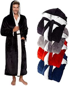Ross Michaels Mens Robe Hooded Sherpa Big and Tall - Long Plush Spa Bath Robe with Hood and Pockets - Gifts Men, Black, XX-Large-3X-Large