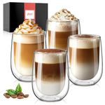 glastal 350ml*4 Glass Coffee Cups, Double Wall Transparent Glasses, Borosilicate Glass Cups for Coffee Milk Tea Latte Macchiato and More