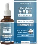 Organic L Methylfolate 7.5 mg Plus Methyl B12 Cofactor - Metabolically Active 5-MTHF Form, Superior Form of Folate - Organic Berry Flavor, Liquid Sublingual Form – Mood, Cognition, Methylation (1oz)