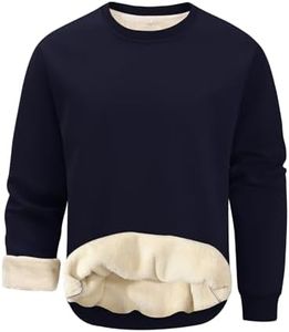 Gihuo Men's Warm Crewneck Sweatshirt Winter Sherpa Lined Fleece Sweatshirt Athletic Pullover Tops Loungewear (Navy, S)