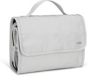 ROOTS Hanging Toiletries Bag for Travel – Foldable with 4 Zippered Compartments, Wet Pocket, Double Velcro Closure, Made from Recycled Fabric – Off White