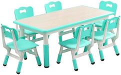 GAOMON Kids Table and 6 Chair Set,Height Adjustable Toddler Arts & Crafts Table and Chair Set for Ages 2-10,Max 300lbs Kids Activity Art Table for Classroom Daycares,Home