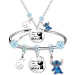 Funny Initial Stitch Necklace Bracelet Set for Women Girls, Cute Letter A-Z Stitch Gifts for Her Just A Girl Who Loves Stitch BFF Gift for Friend Sister Daughter (S)