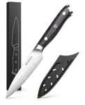 MOSFiATA Paring Knife, 4" Ultra Sharp Small Kitchen Knife, German High Carbon Stainless Steel EN1.4116 Professional Chef Knives for Peeling Chopping Fruit Vegetable with Micarta Handle Sheath Gifts