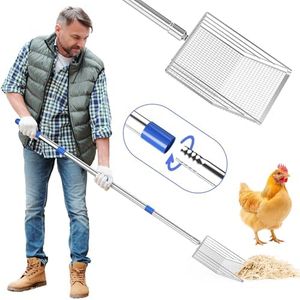 Viscogrip Chicken Poop Scooper, 304 Stainless Steel Shovel Head, 4-in-1 Chicken Litter Scoop with Handle for Chicken Coop & Pet Waste Cleaning, Multifunctional Litter Sifting Shovel(20 to 49")