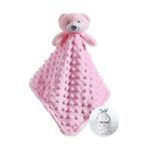 CREVENT Fleece Plush Baby Comforter Security Blanket for Baby boys and Girls, Mink Dot Front + Sherpa Backing with Animal Face (Pink Bear)